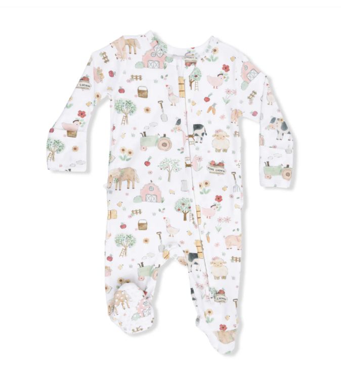 Angel Dear Cute Farm Animals Pink 2 Way Zipper Ruffle Footie