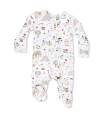 Angel Dear Cute Farm Animals Pink 2 Way Zipper Ruffle Footie