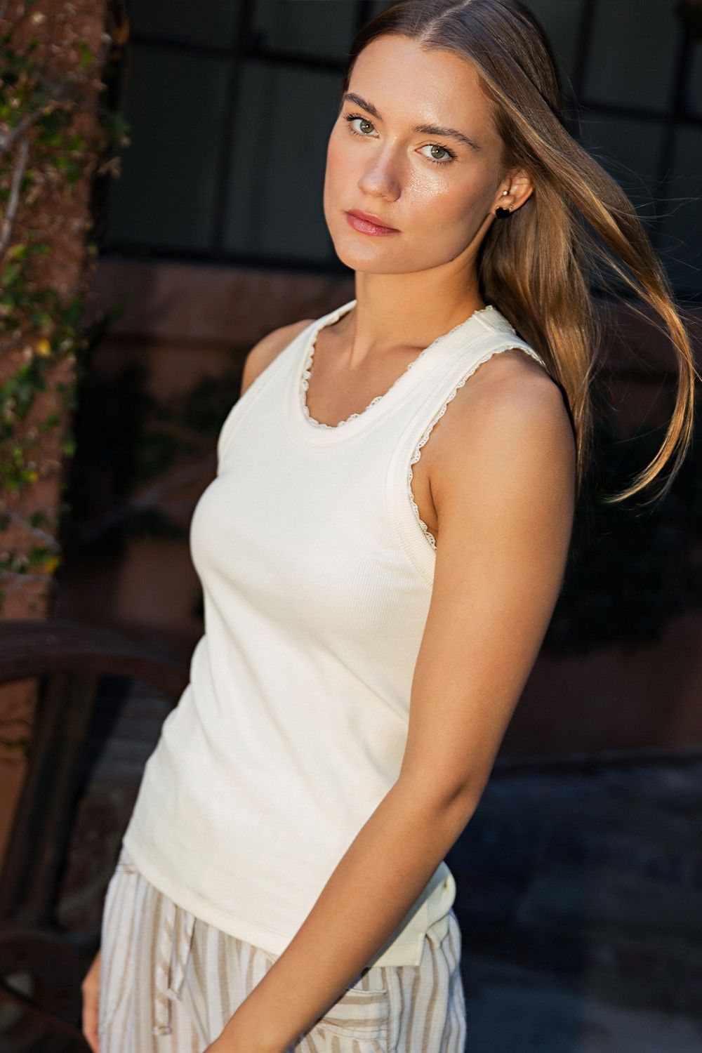 The Rilie Ribbed Tank, Color: Ivory, Size: S