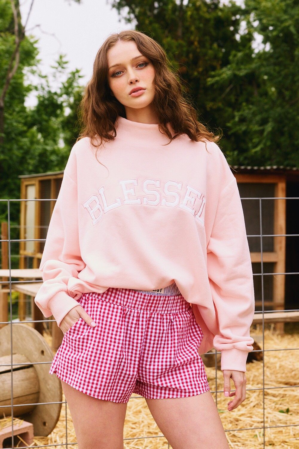 The Blessed Embroidered Mock Neck Sweatshirt, Size: S/M