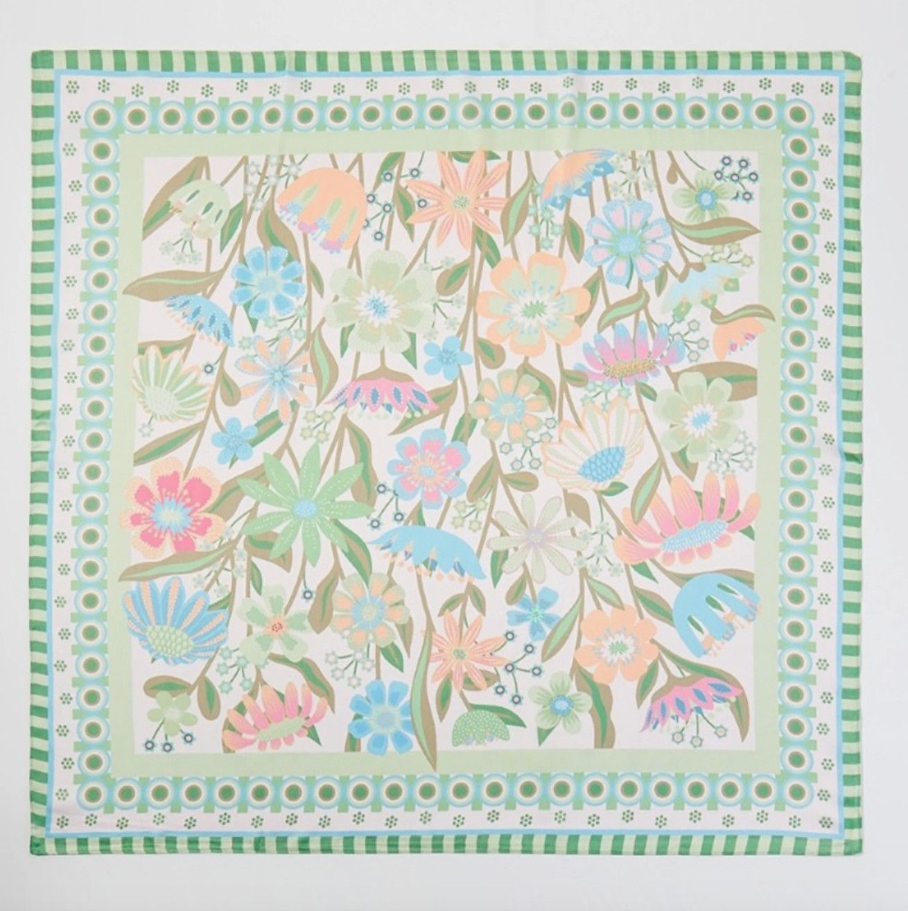 Square Bandana Scarf | Flower Garden Blue, Pink + Orange