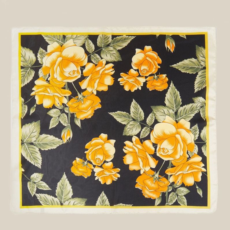 Square Bandana Scarf | Rose Garden Black, Orange + Yellow
