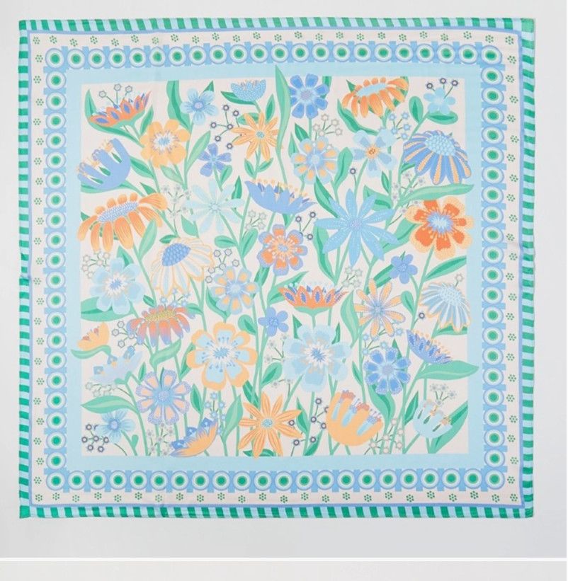 Square Bandana Scarf | Flower Garden Blue + Green