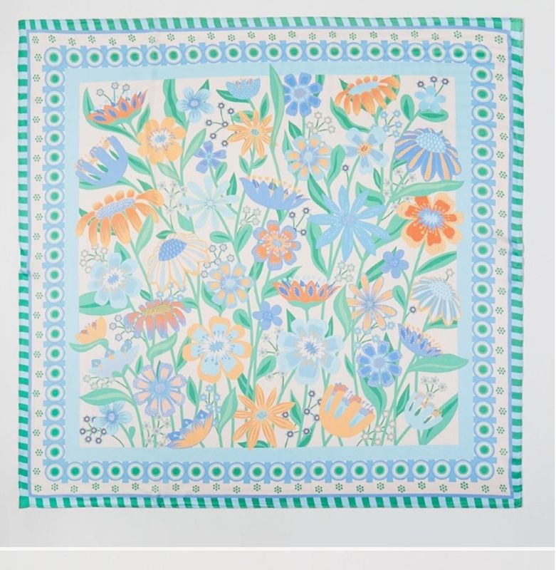 Square Bandana Scarf | Flower Garden Blue + Green
