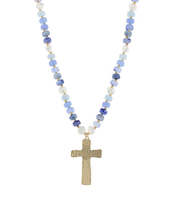 The Perla Beaded Cross Necklace