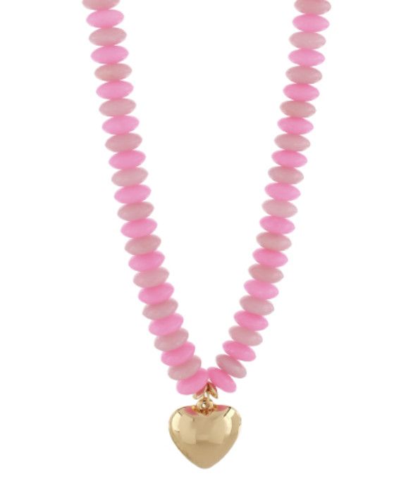 Baylee Puffy Heart Necklace, Color: Pink/Gold