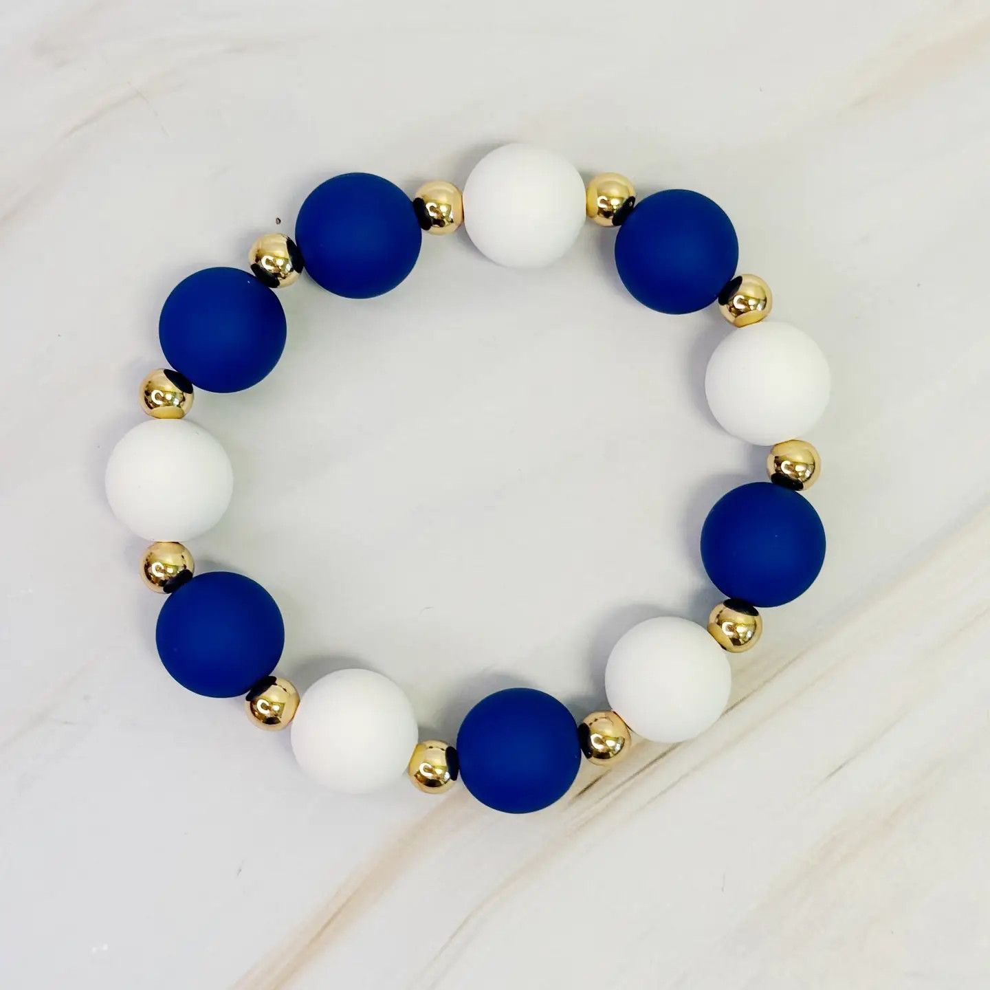 Game Day Ball Bead Bracelet, Color: Blue/White