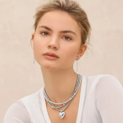 Meridian Petite Wave Heart Silver Necklace