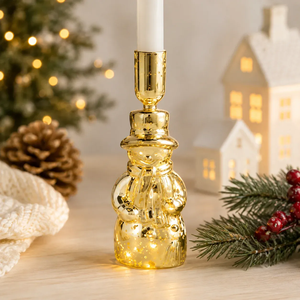 Small Light-Up Snowman Taper Holder