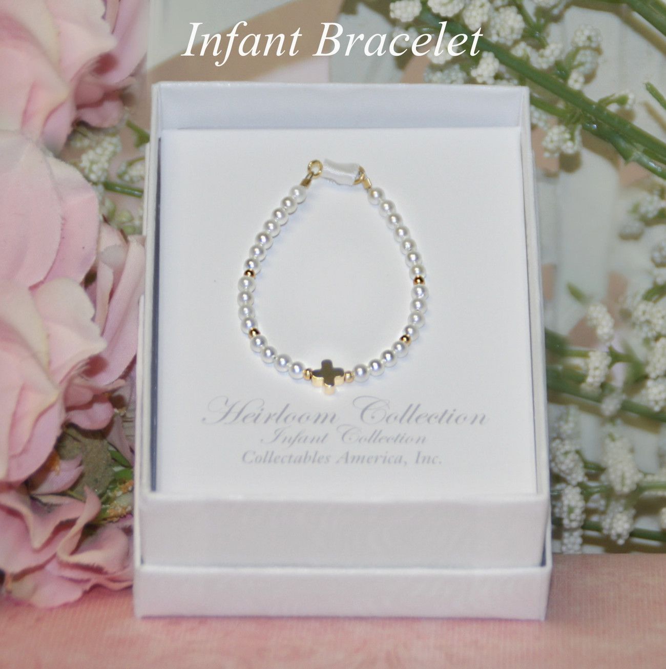 Infant Dainty Cross Pearl Bracelet 4.5" 0-6mth