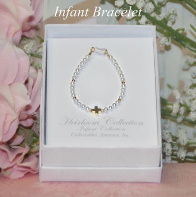 Infant Dainty Cross Pearl Bracelet 4.5" 0-6mth