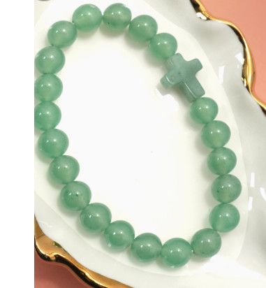 Boho Natural Stone Cross Beaded Bracelet, Color: Jade