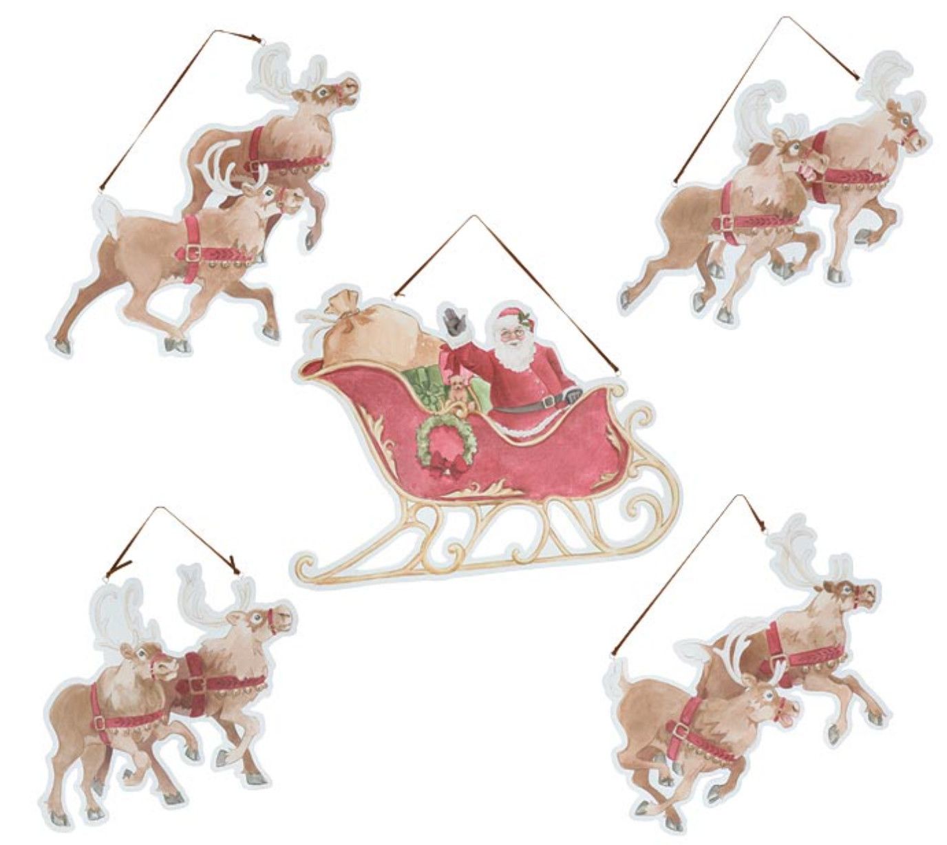 Santa &amp; Reindeer 5pc Wall Hanging Set