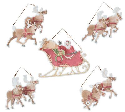 Santa &amp; Reindeer 5pc Wall Hanging Set