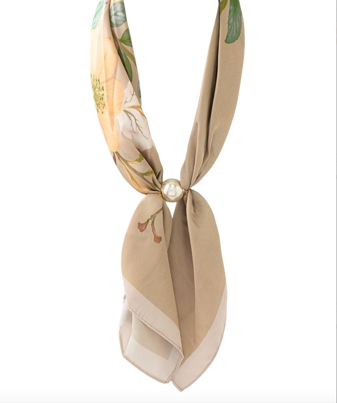 Pearl Accent Floral Scarf Necklace | Natural