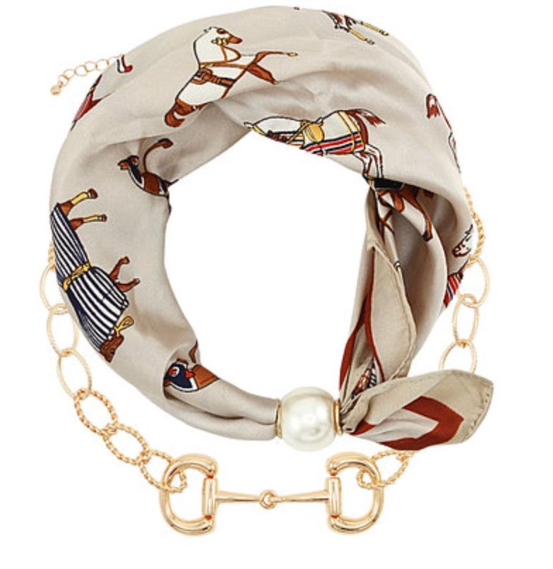 Pearl Scarf &amp; Horsebit Necklace Set