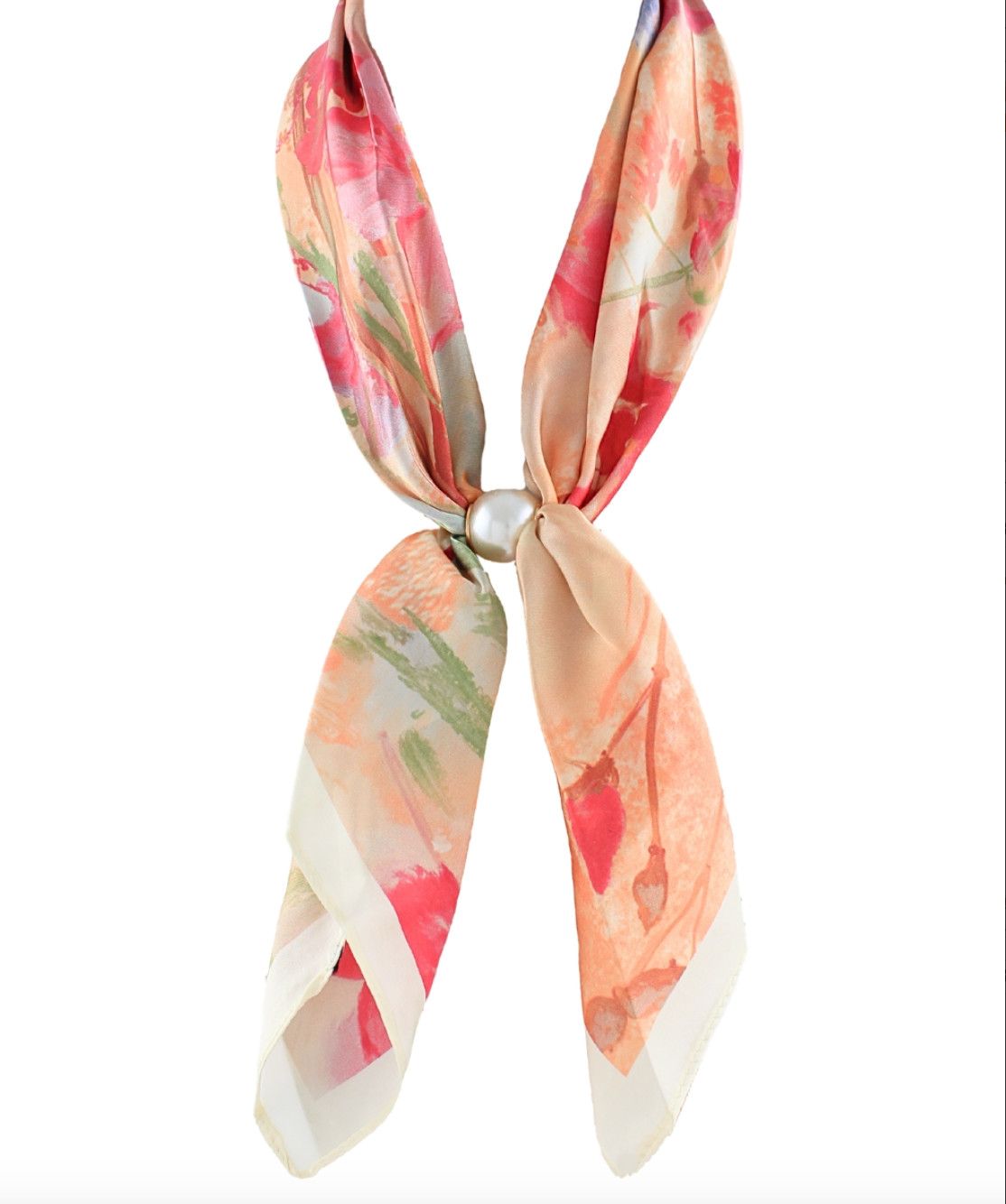 Pearl Accent Floral Scarf Necklace | Fuchsia/Ivory