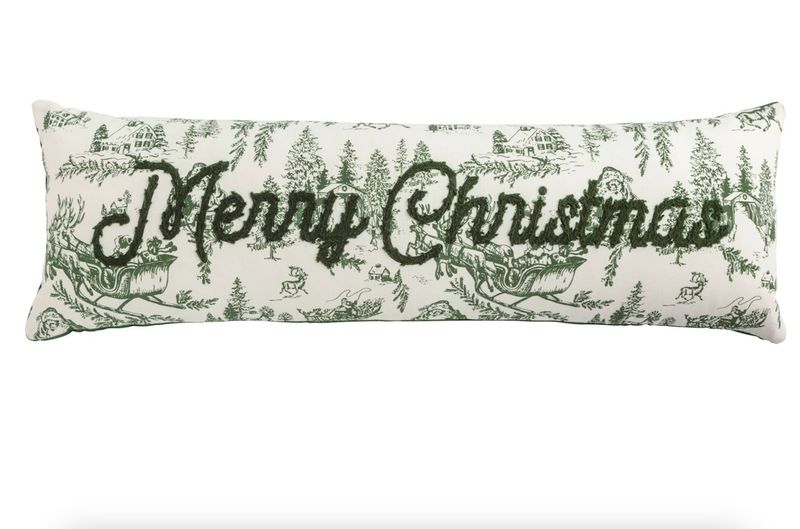 Long Green Xmas Toile Pillow