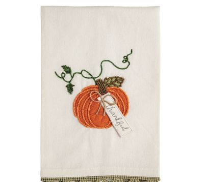 Single Pumpkin Bead Embellished Tea Towel
