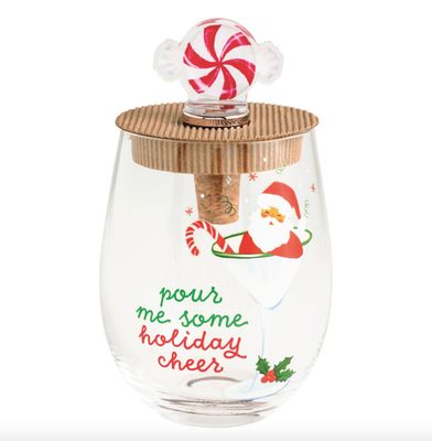 Holiday Cheer Santa Wine Glass