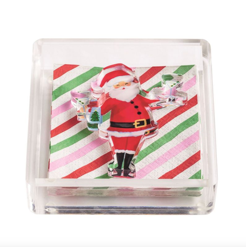 Acrylic Napkin Caddy Set | Santa Stripes
