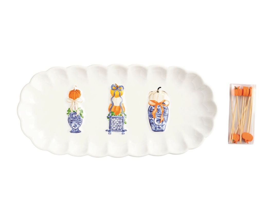 Pumpkin Topiary Tray &amp; Toothpick Set