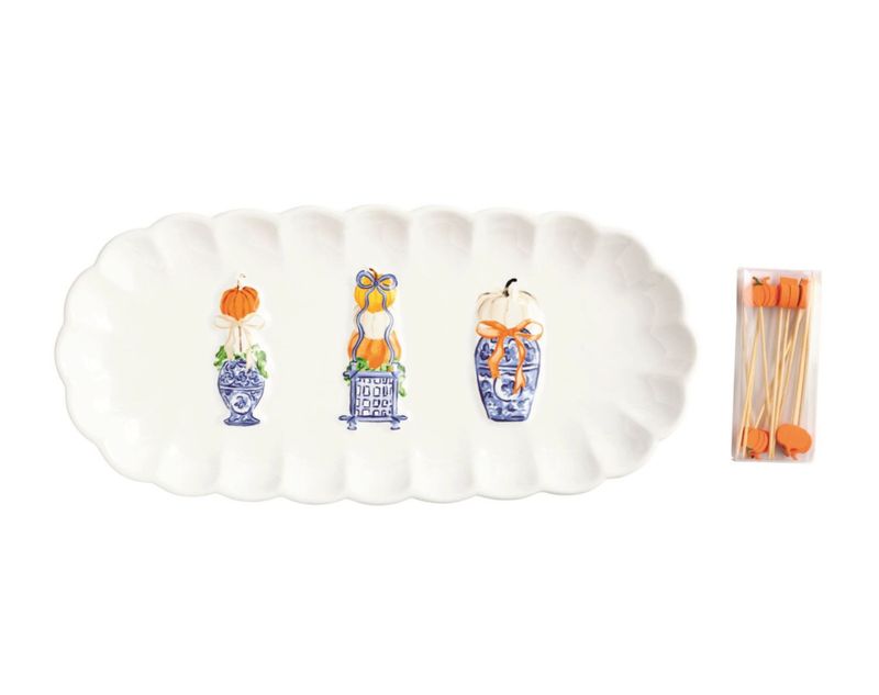 Pumpkin Topiary Tray &amp; Toothpick Set