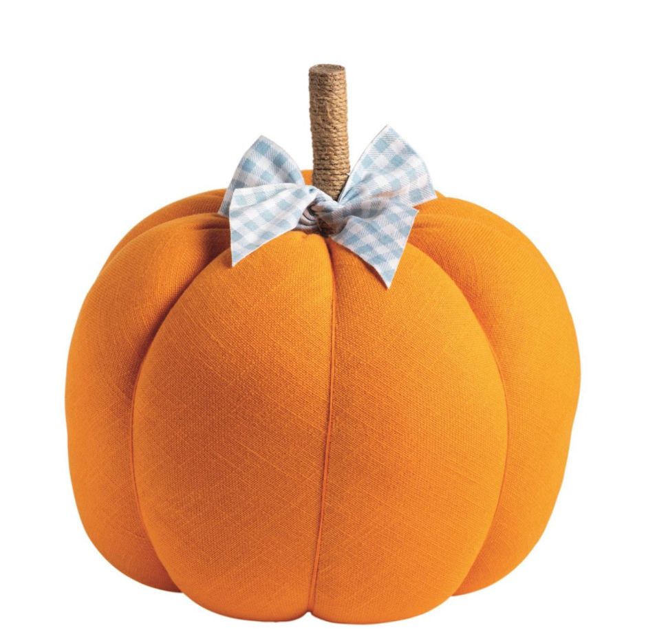 Orange Fabric Pumpkin with Blue Checked Bow