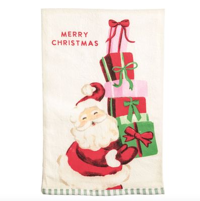 Printed Santa Present Tea Towel