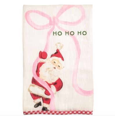 Printed Santa Bow Tea Towel