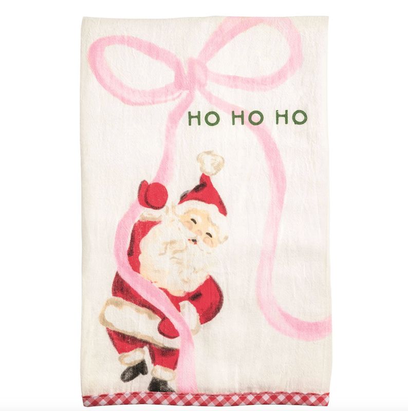 Printed Santa Bow Tea Towel