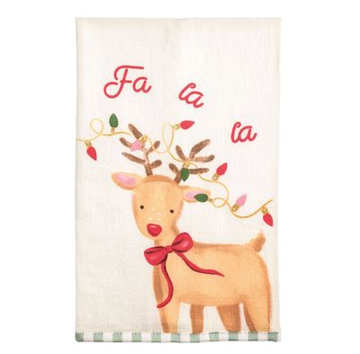 Printed Reindeer Tea Towel