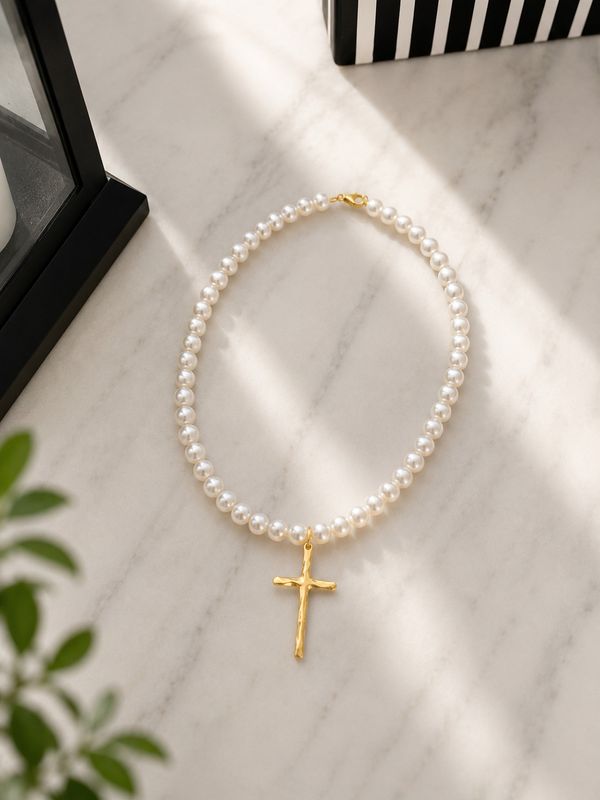 The Pearl Cross Necklace