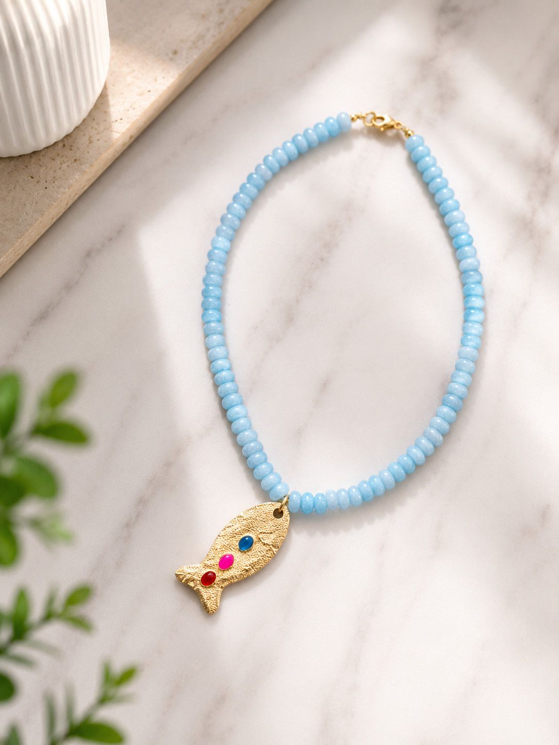 The Aqua Beaded Fish Necklace