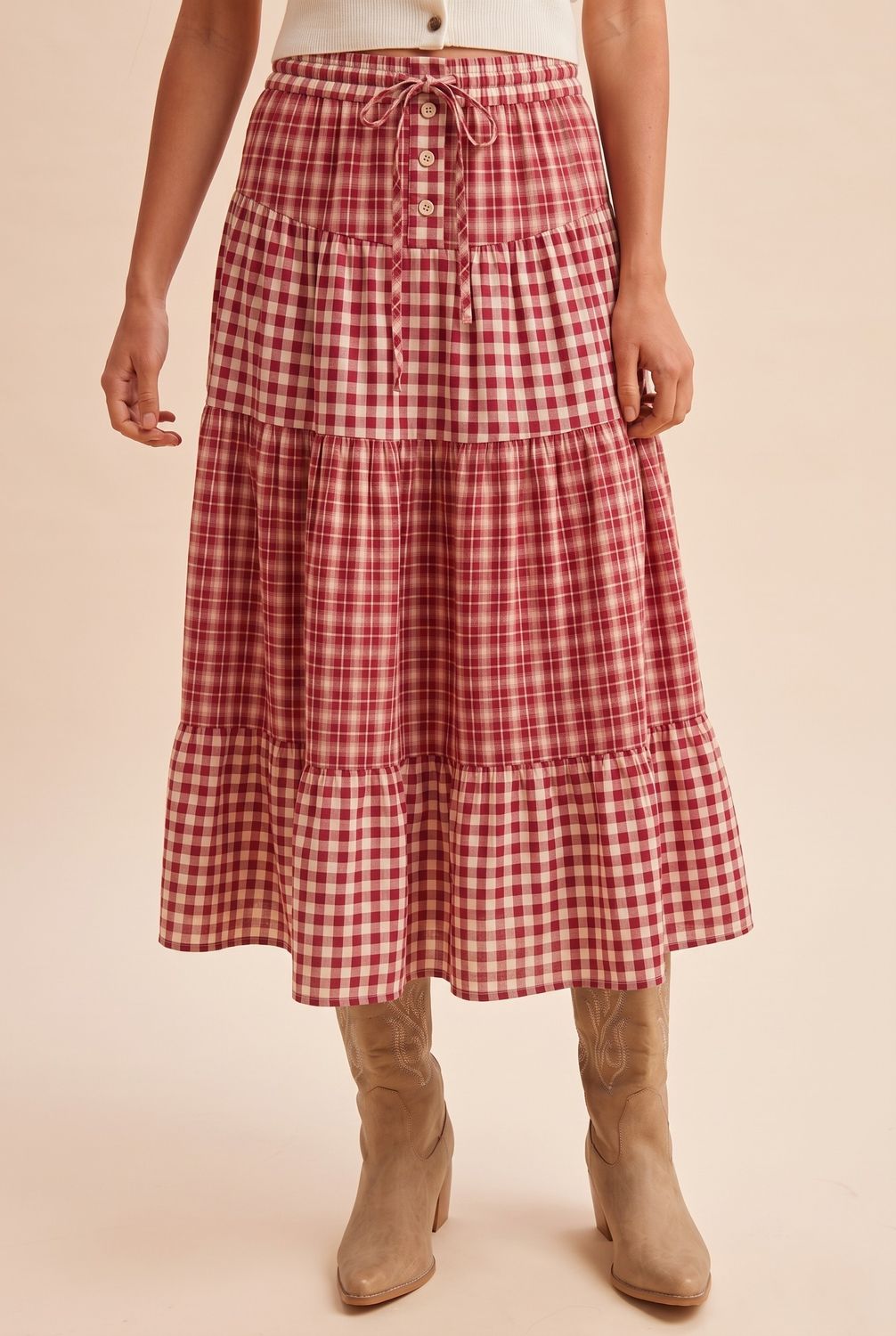 The Molly Multi Check Midi Skirt, Size: S