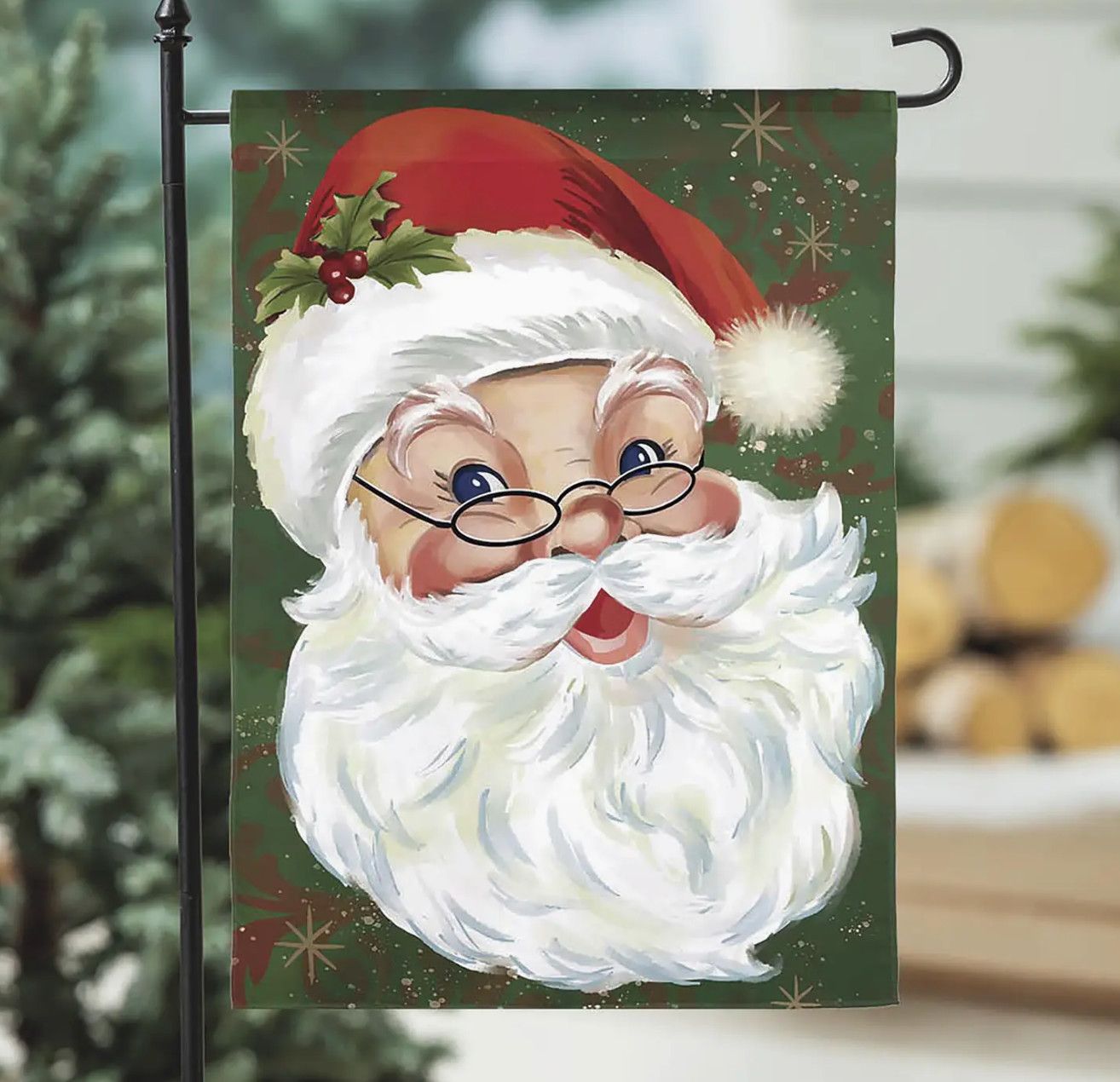 Merry Santa Applique Garden Flag