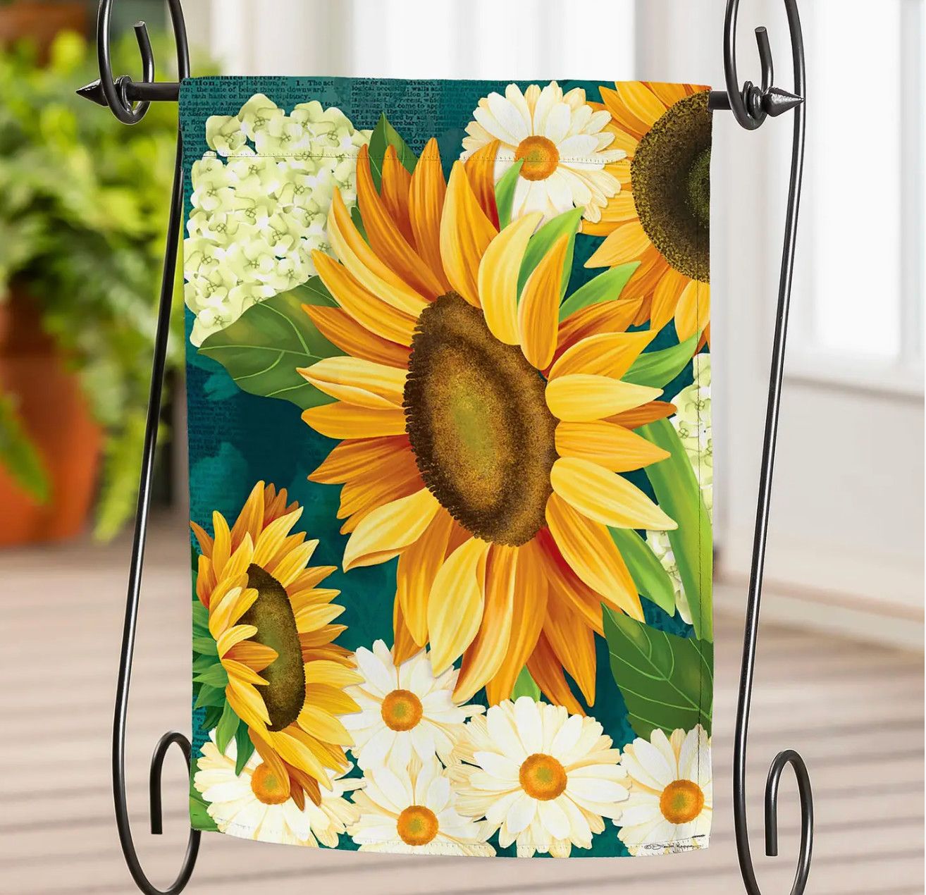 Sunflower Bloom Burlap Suede Garden Flag