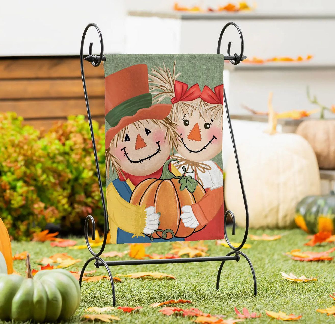Couple of Scarecrows Applique Garden Flag
