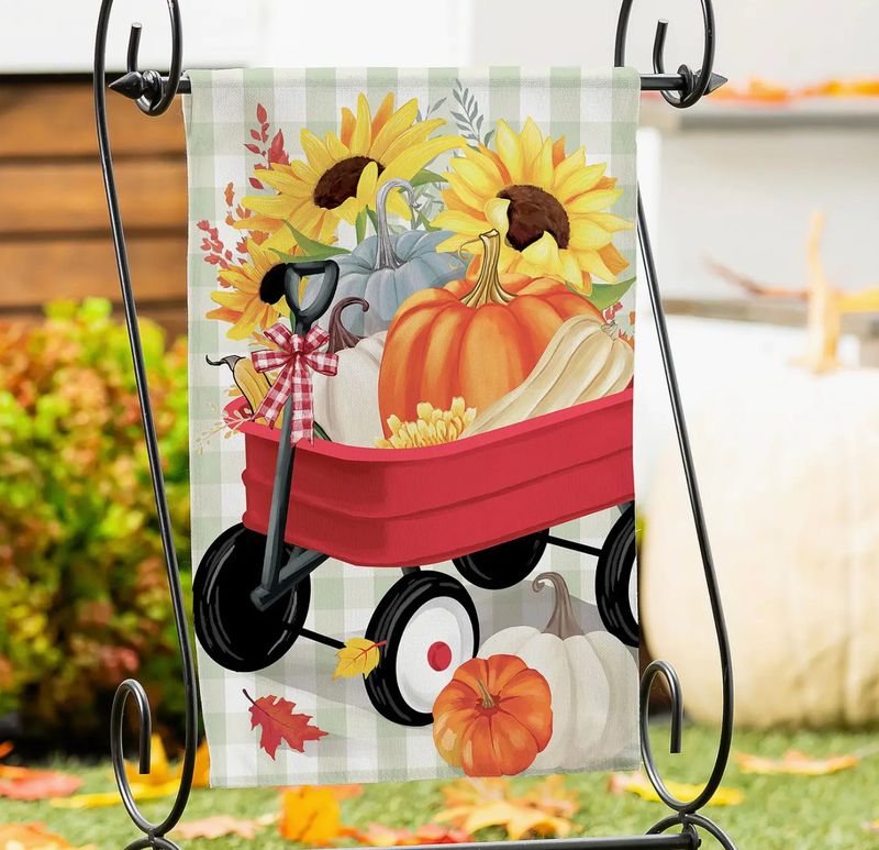 Wagon Filled Pumpkin Suede Garden Flag