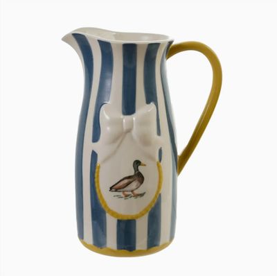 Stoneware Striped Pitcher with Duck &amp; Bow