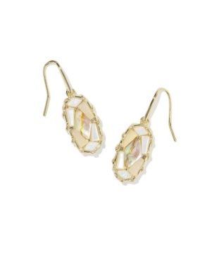 Dolly Patchwork Drop Earring Gold White Mix