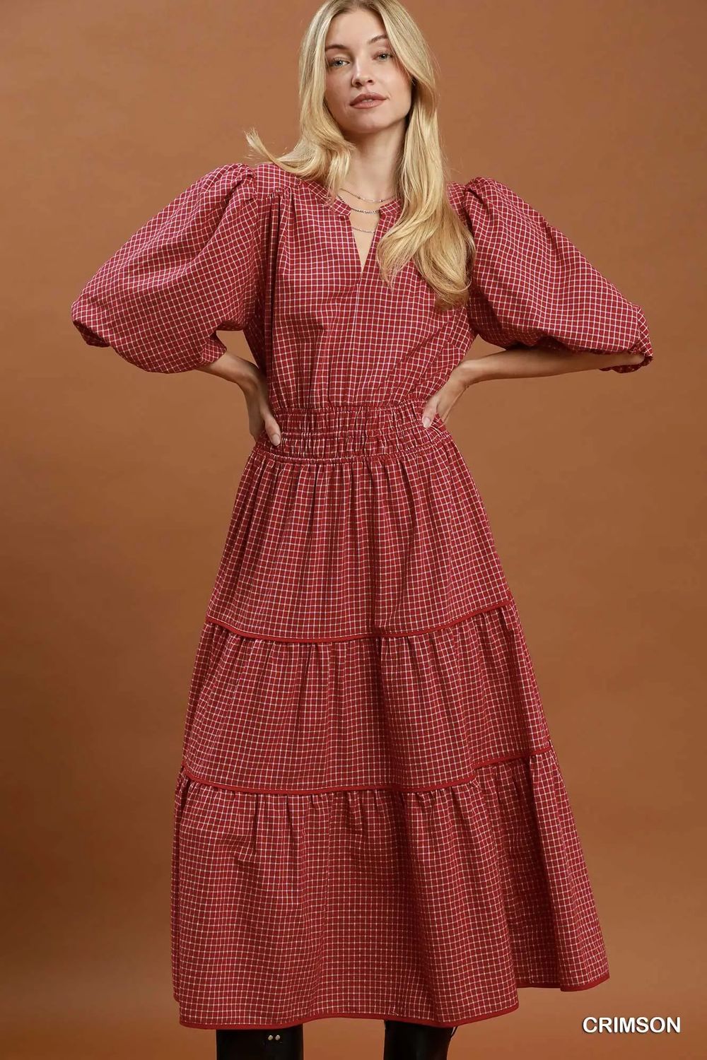 The Trinity Tiered Midi Dress, Color: Crimson, Size: S