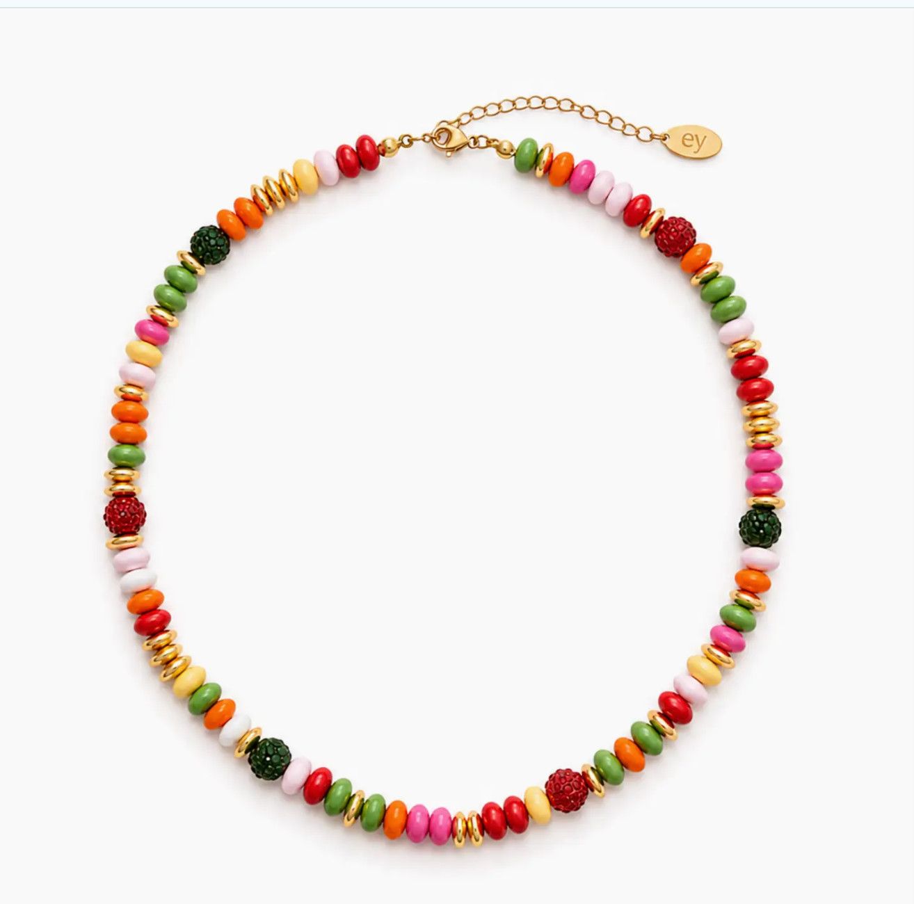 Festive Color Bead Necklace with Gold Accents