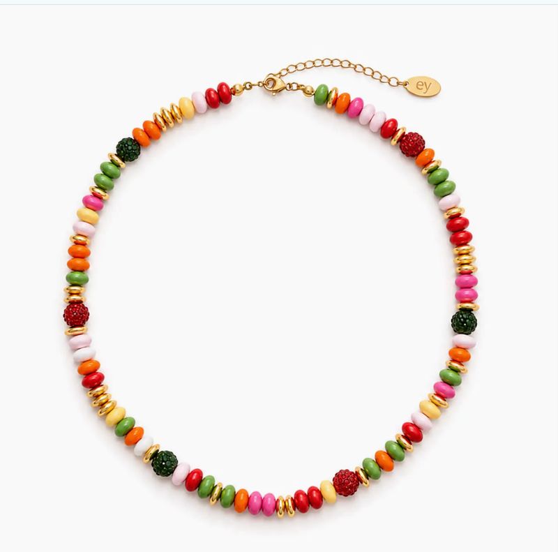 Festive Color Bead Necklace with Gold Accents
