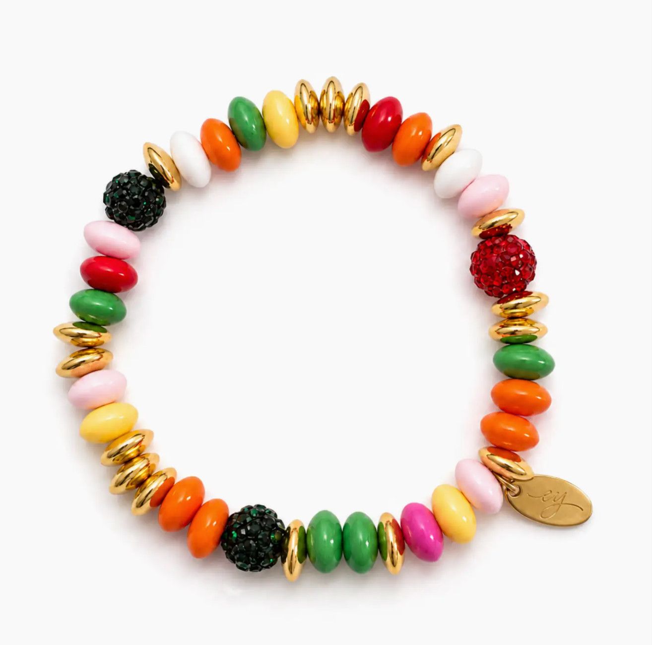Festive Color Bead Bracelet with Gold Accents