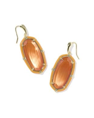 The Elle Enamel Drop Earrings in Gold Papaya Mother of Pearl