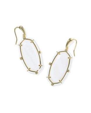 The Elle Enamel Drop Earrings in Gold White Mother of Pearl