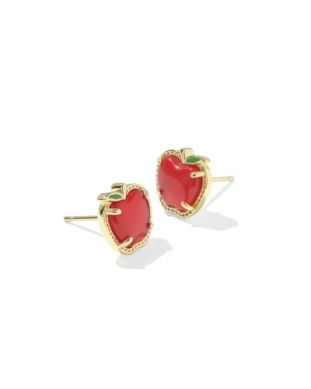 Apple Stud Earring in Gold Red Illusion