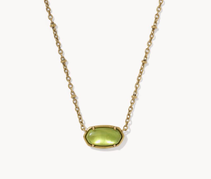 Tiger Striped Elisa Necklace in Chartreuse Green Mother of Pearl