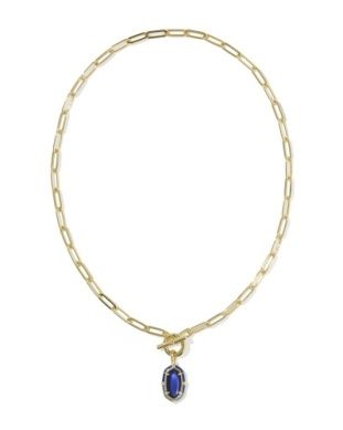 The Elisa Enamel Link Chain Necklace in Gold Navy Mother of Pearl